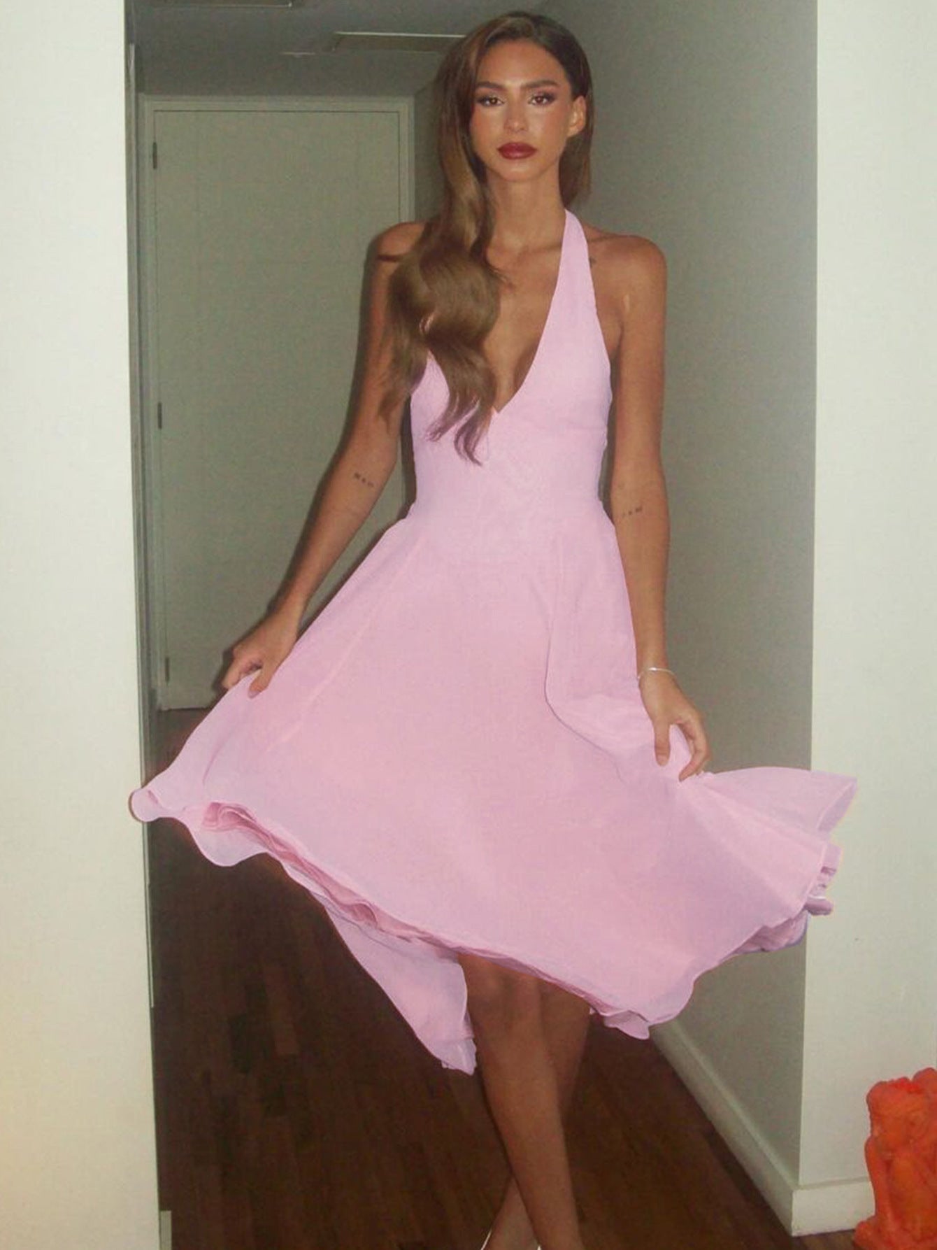 Elegant Backless Halter Neck Dress