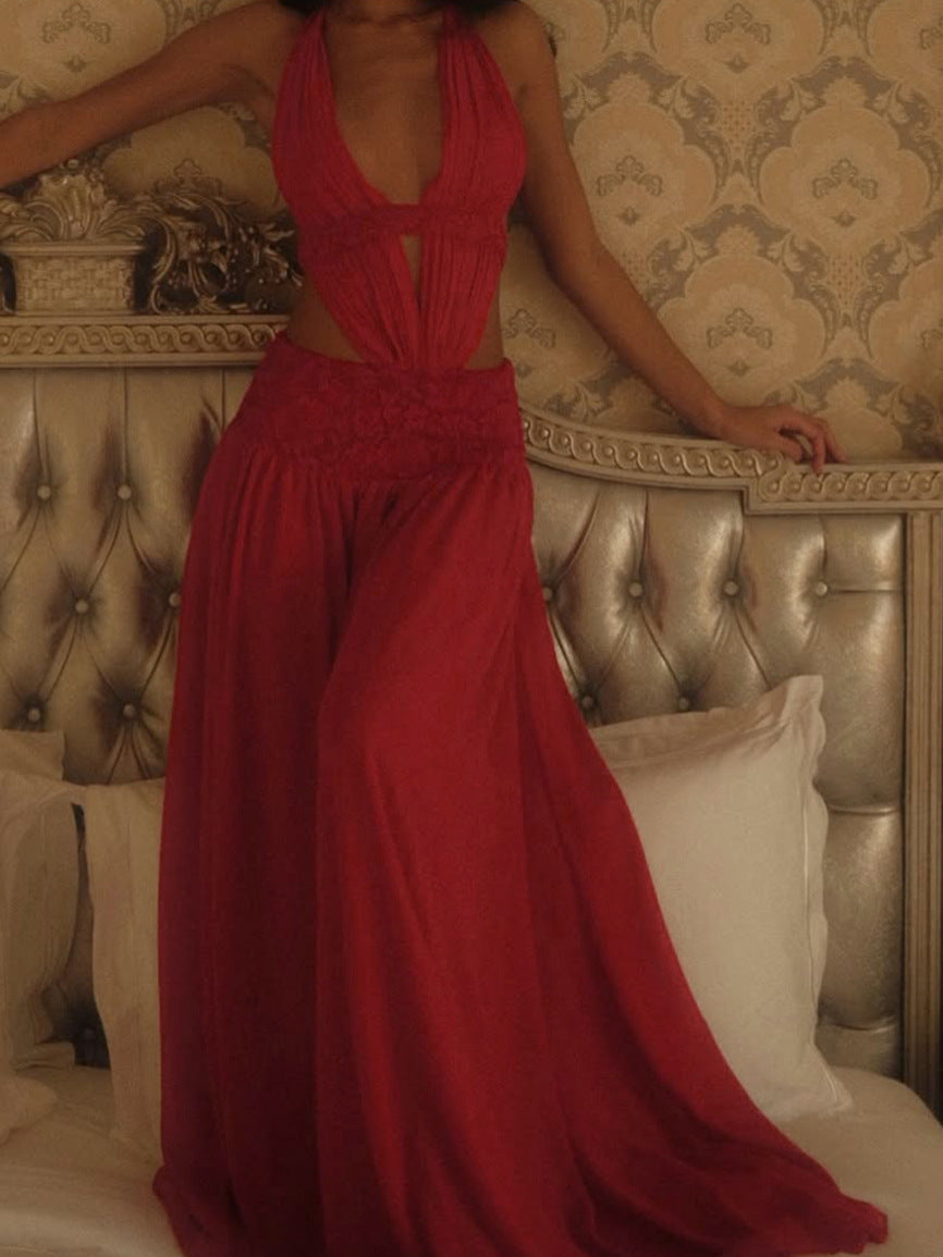 Sexy Halter Deep V-Neck Cut-Out Backless Dress