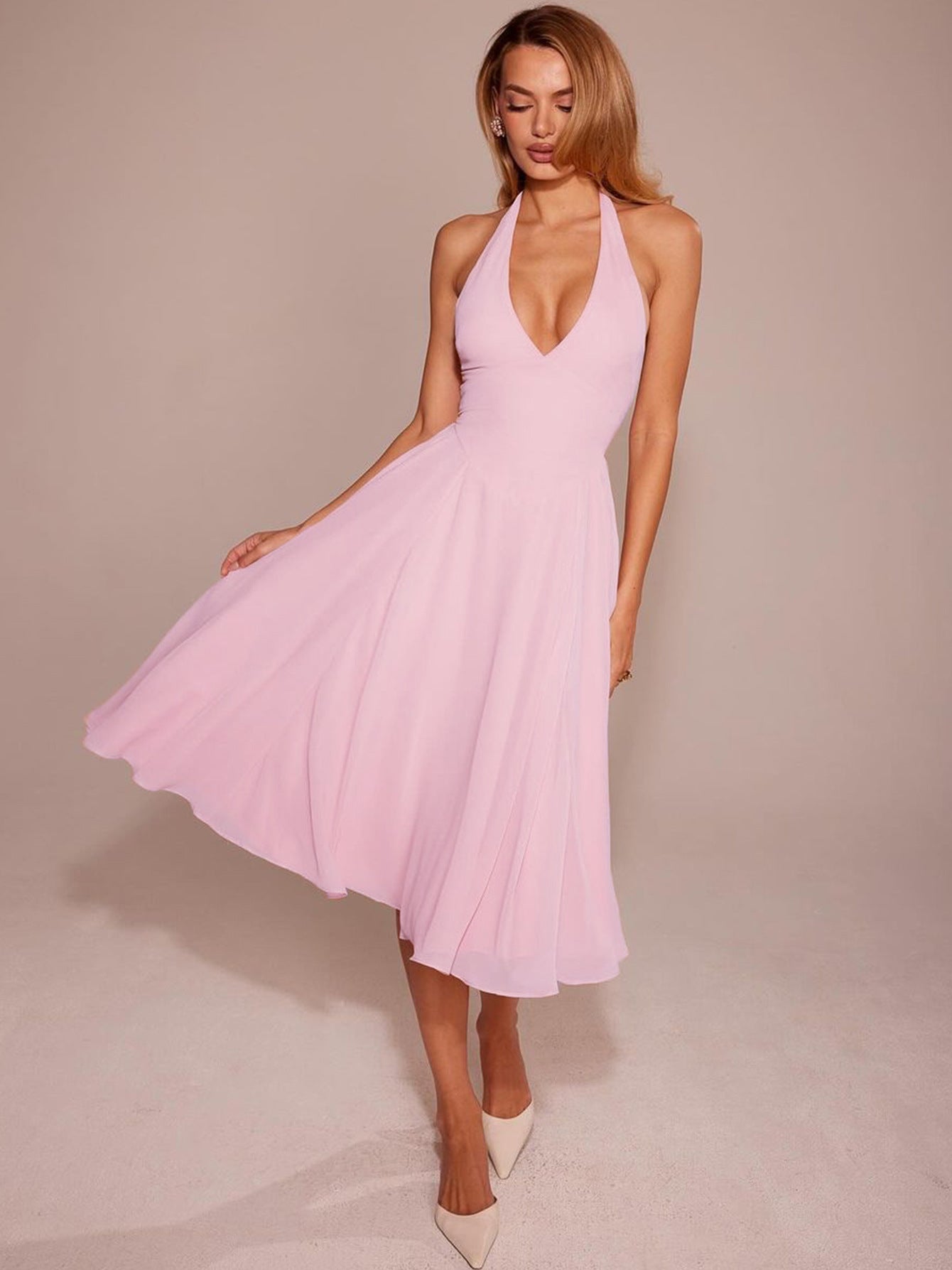Elegant Backless Halter Neck Dress