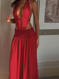 Sexy Halter Deep V-Neck Cut-Out Backless Dress