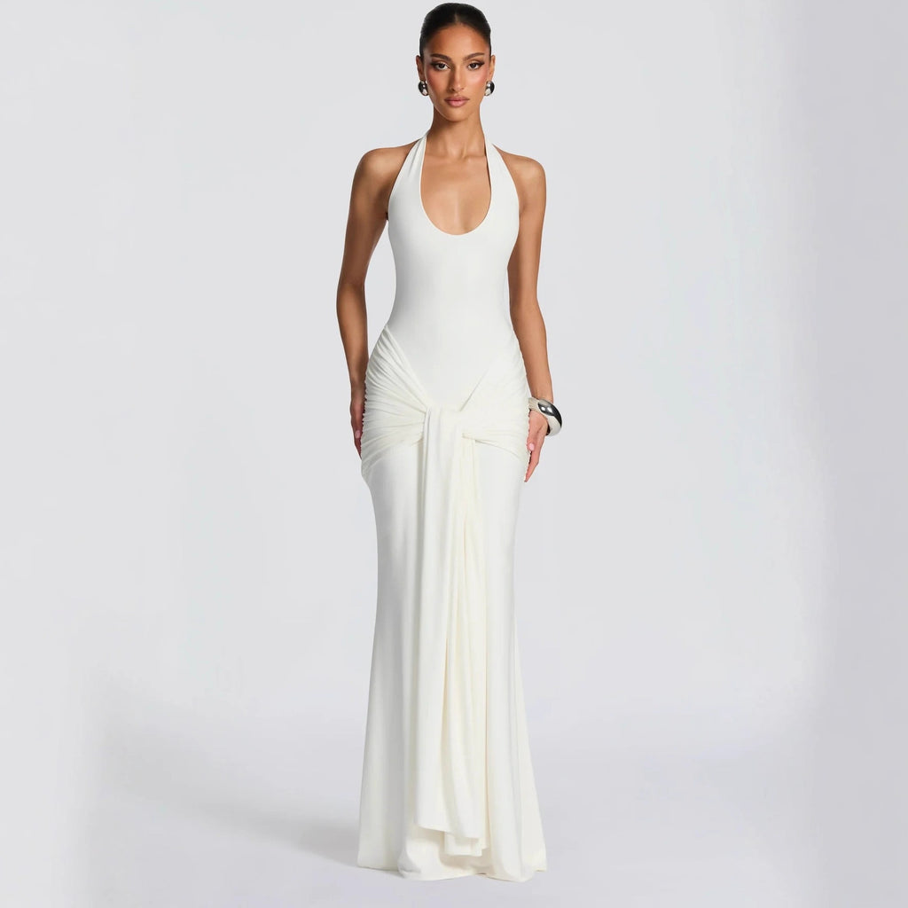 U-Neck Ribbon Bodycon Dress