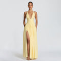 Deep V Neck Backless Pleated Dress