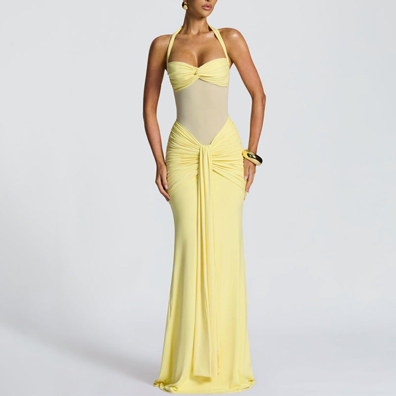 Ruched Bodycon Halter Neck Dress