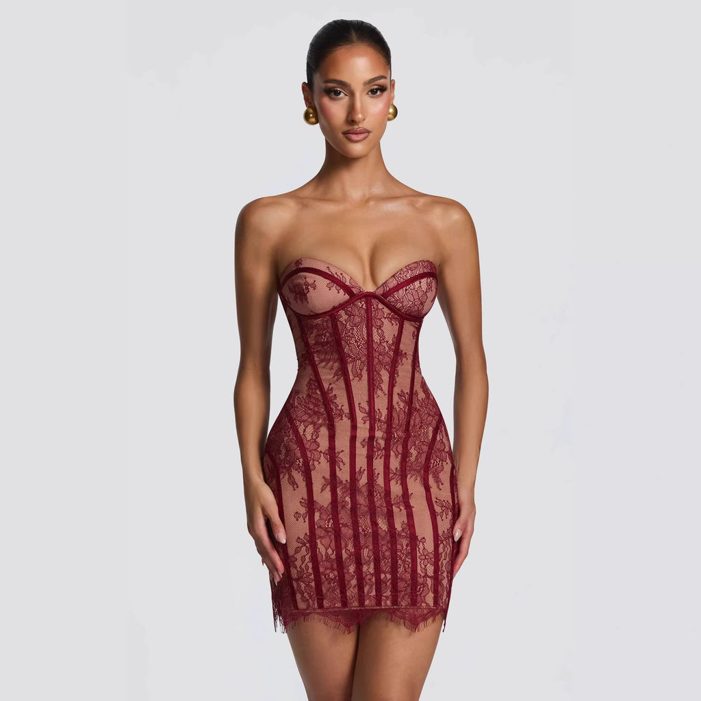 Lace Tube Top A-Line Dress
